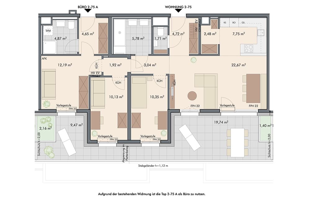 Grundriss 2-75 — Roomeo — 4 Zimmer — 92,3 m² — 7th floor