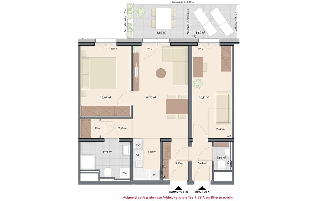 Grundriss 1-28 — Roomeo — 3 Zimmer — 66,9 m² — 3rd floor