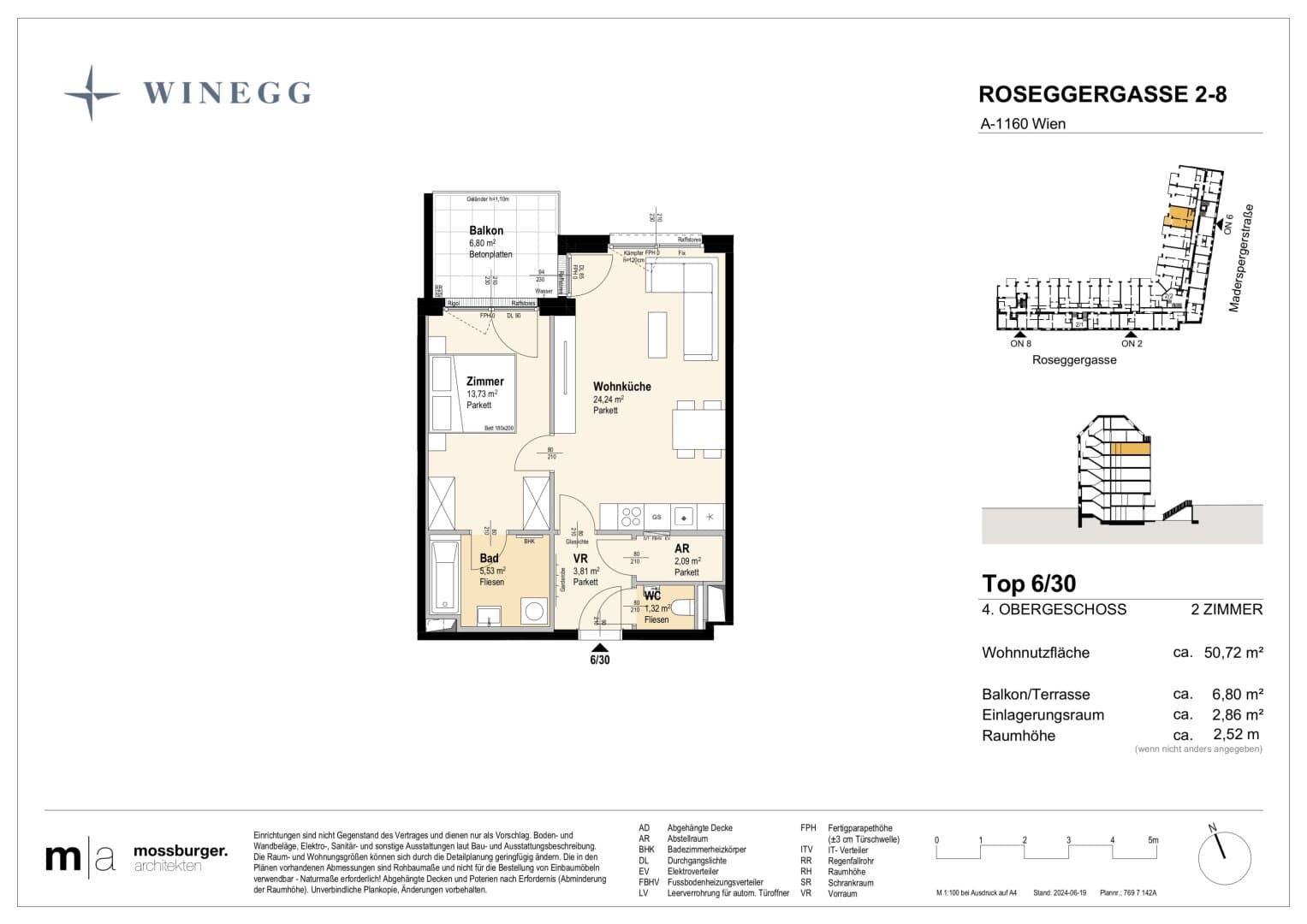 Grundriss Top 6/30 — Grand Garden — 2 Zimmer — 50,7 m² — 4th floor