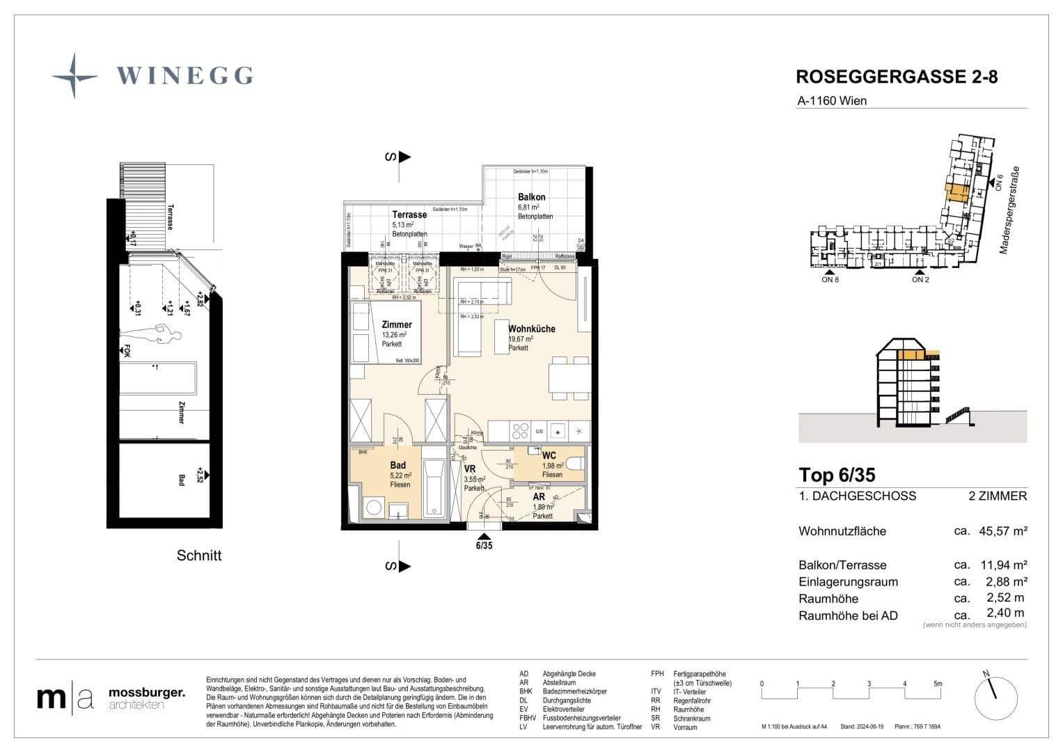 Grundriss Top 6/35 — Grand Garden — 2 Zimmer — 45,6 m² — 1st attic floor