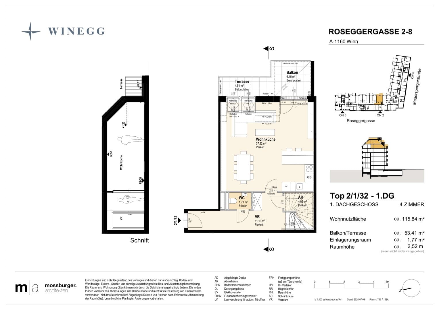 Grundriss Top 2/1/32 — Grand Garden — 4 Zimmer — 116,6 m² — 1st attic floor — Grundriss 1/4