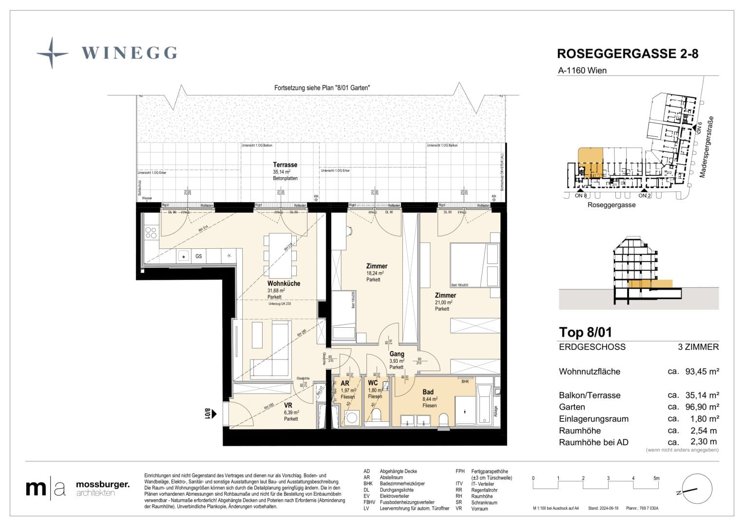 Grundriss Top 8/01 — Grand Garden — 3 Zimmer — 93,4 m² — Ground floor — Grundriss 1/2