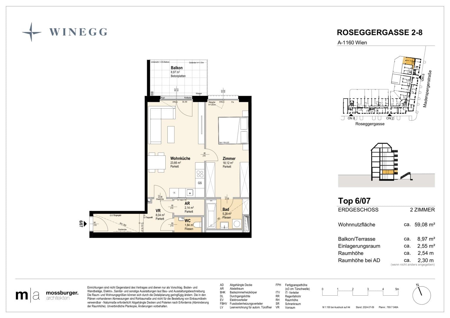 Grundriss Top 6/07 — Grand Garden — 2 Zimmer — 59,1 m² — Ground floor