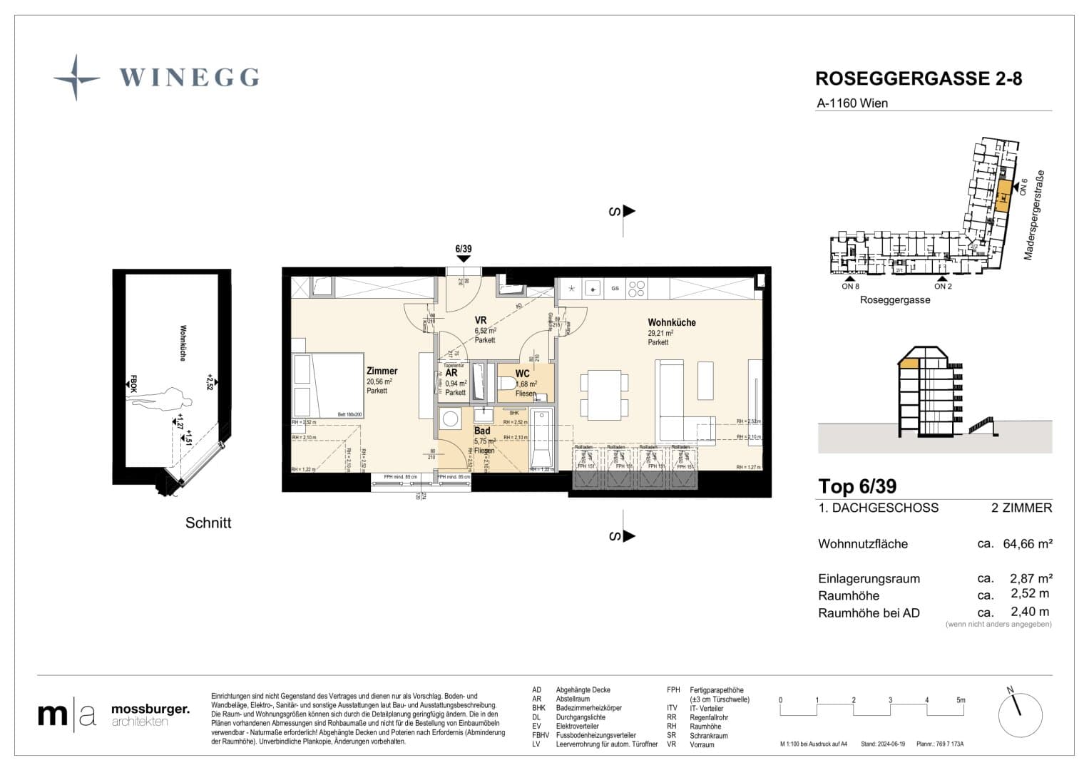 Grundriss Top 6/39 — Grand Garden — 2 Zimmer — 64,7 m² — 1st attic floor