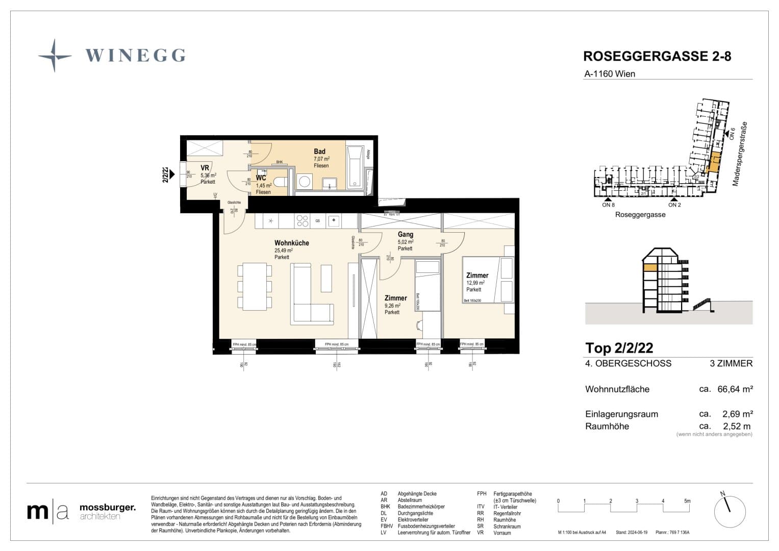 Grundriss Top 2/2/22 — Grand Garden — 3 Zimmer — 66,6 m² — 4th floor