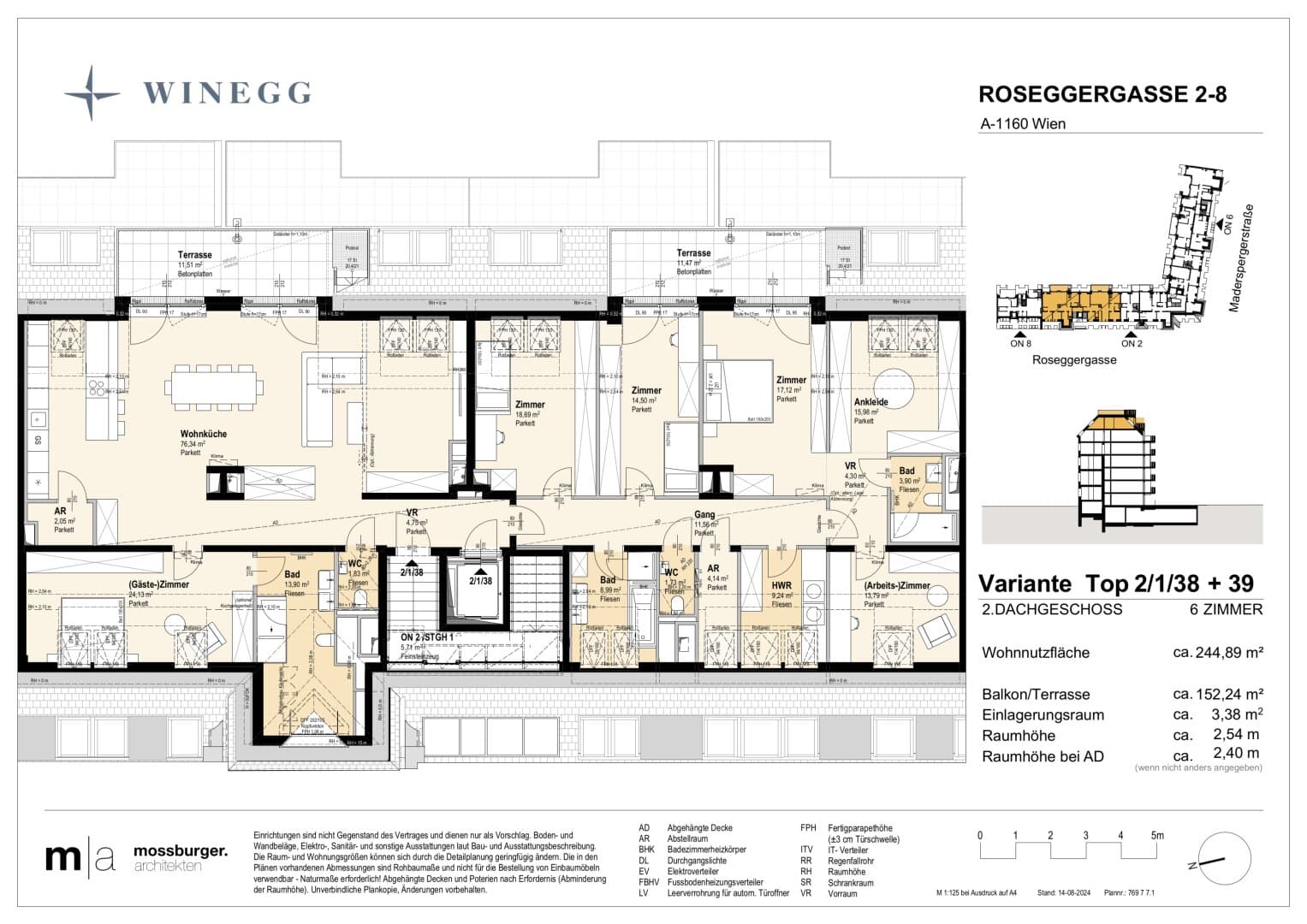 Grundriss Top 2/1/38+2/1/39 V — Grand Garden — 6 Zimmer — 244,9 m² — 2nd attic floor — Grundriss 1/2