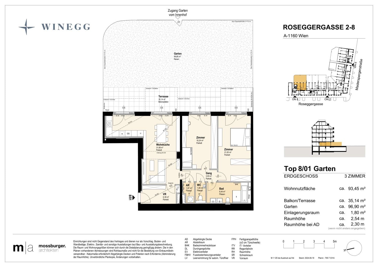 Grundriss Top 8/01 — Grand Garden — 3 Zimmer — 93,4 m² — Ground floor — Grundriss 2/2