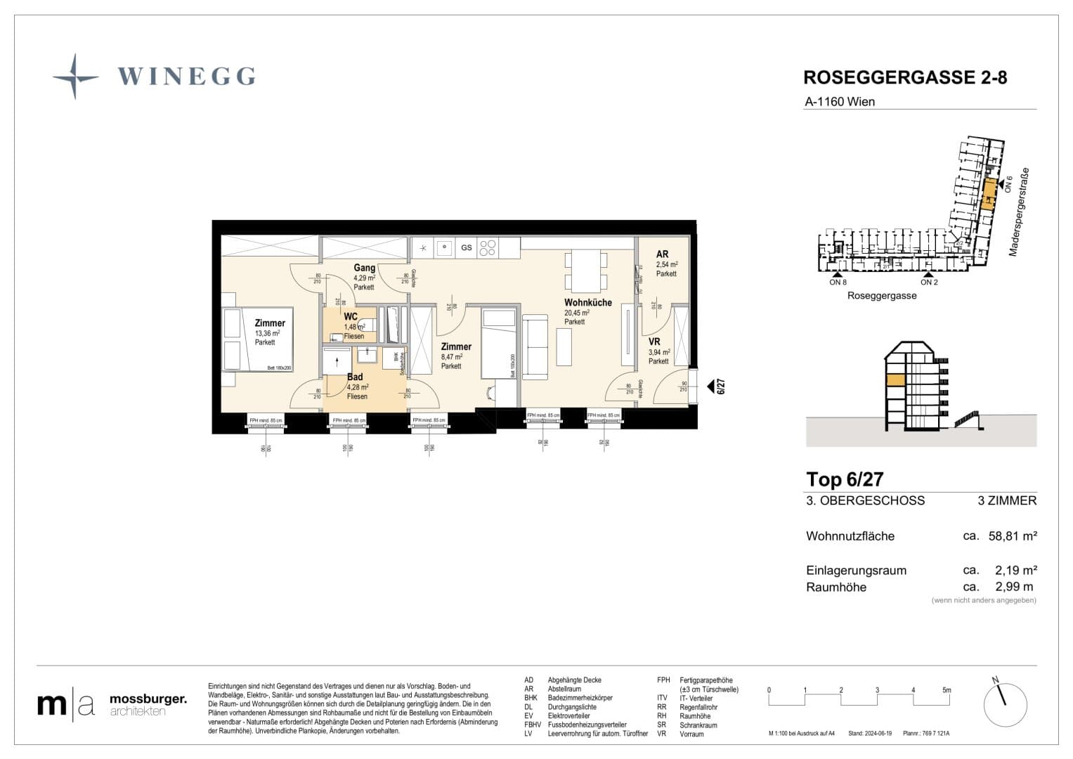 Grundriss Top 6/27 — Grand Garden — 3 Zimmer — 58,8 m² — 3rd floor