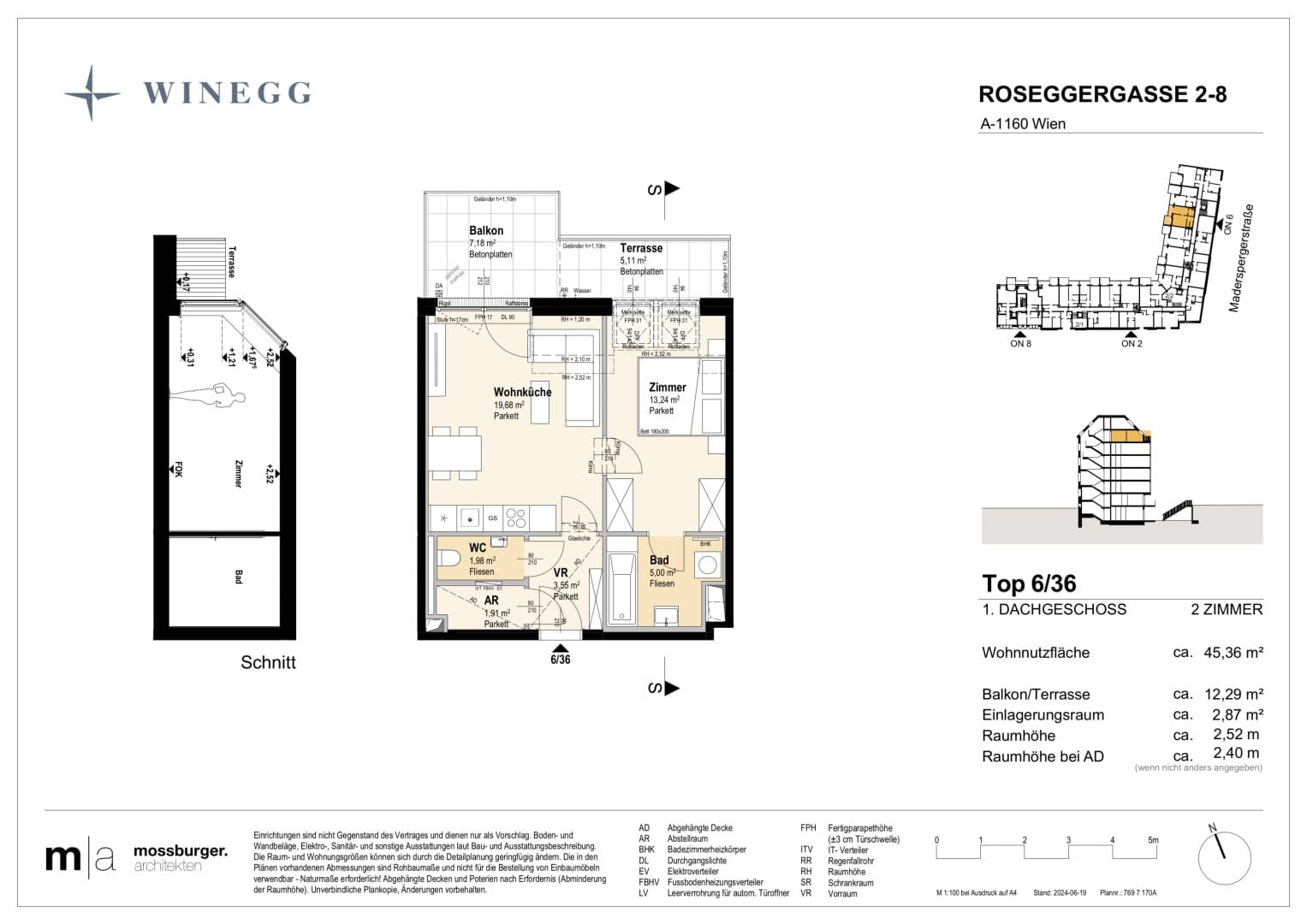 Grundriss Top 6/36 — Grand Garden — 2 Zimmer — 45,4 m² — 1st attic floor