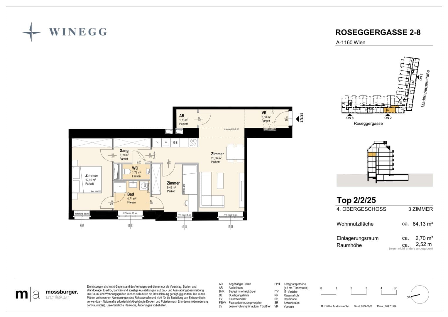 Grundriss Top 2/2/25 — Grand Garden — 3 Zimmer — 64,1 m² — 4th floor