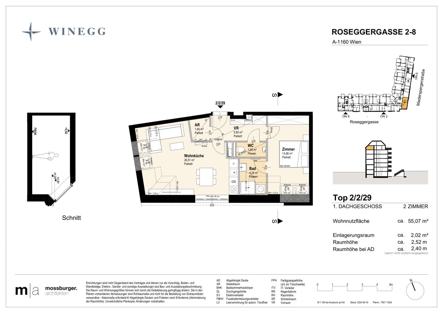 Grundriss Top 2/2/29 — Grand Garden — 2 Zimmer — 55,1 m² — 1st attic floor