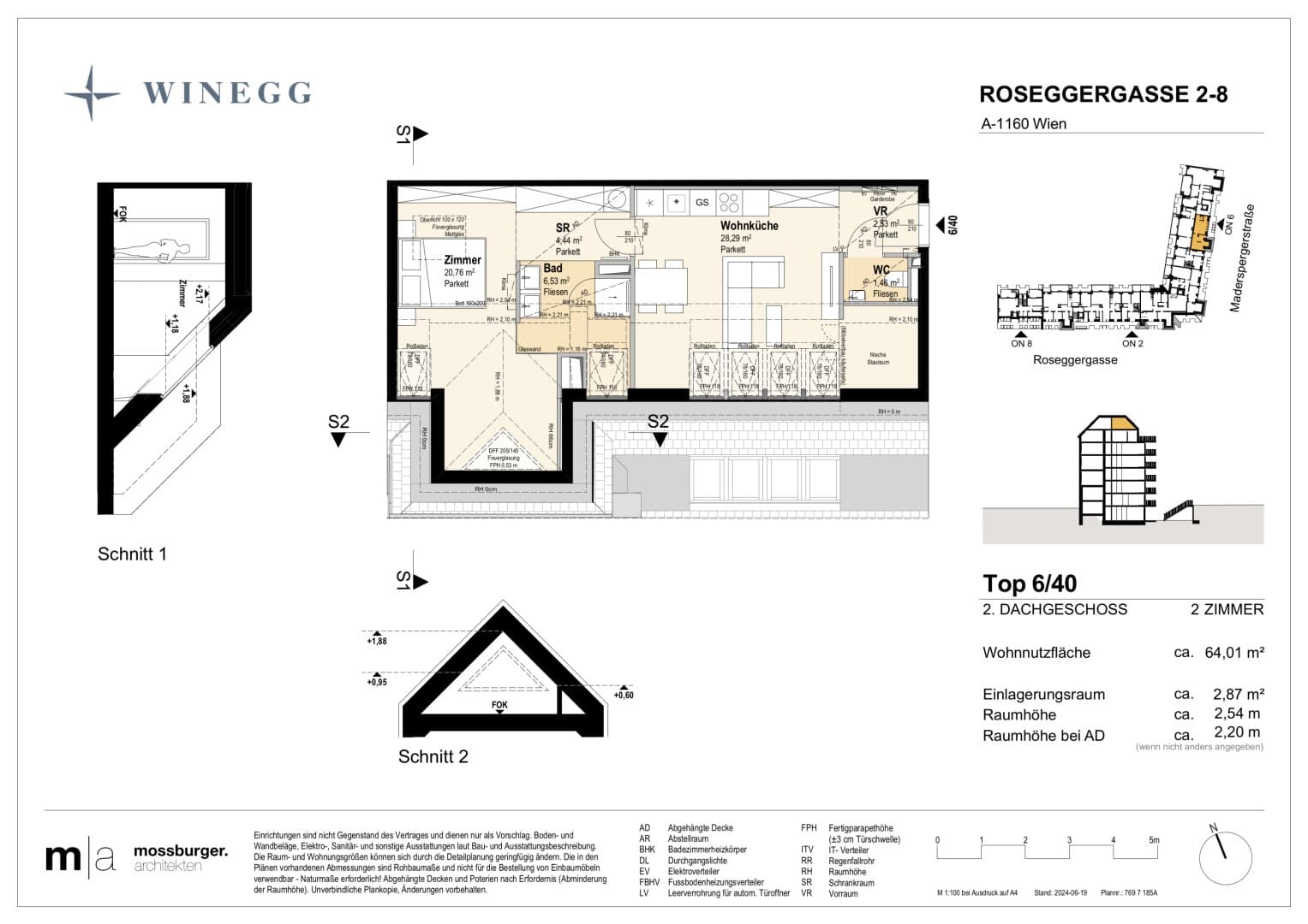 Grundriss Top 6/40 — Grand Garden — 2 Zimmer — 64 m² — 2nd attic floor