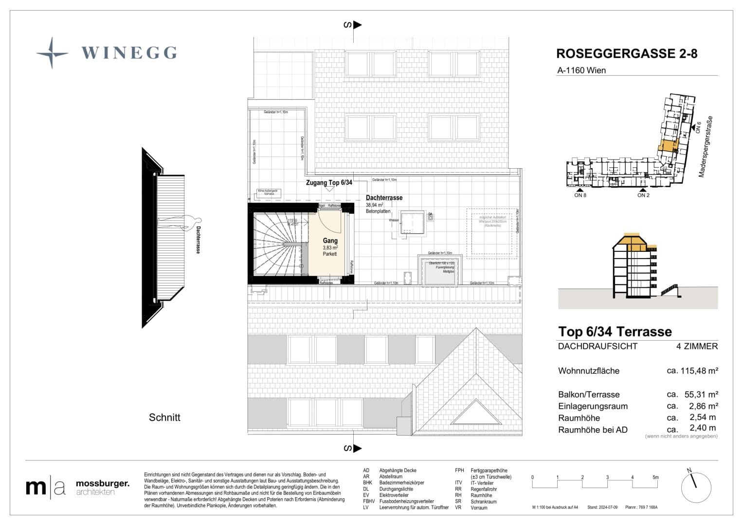 Grundriss Top 6/34 — Grand Garden — 4 Zimmer — 114,1 m² — 1st attic floor — Grundriss 3/4