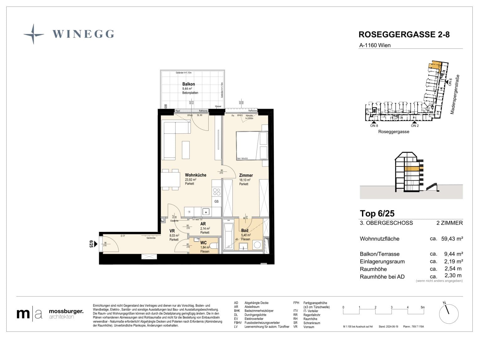 Grundriss Top 6/25 — Grand Garden — 2 Zimmer — 59,4 m² — 3rd floor