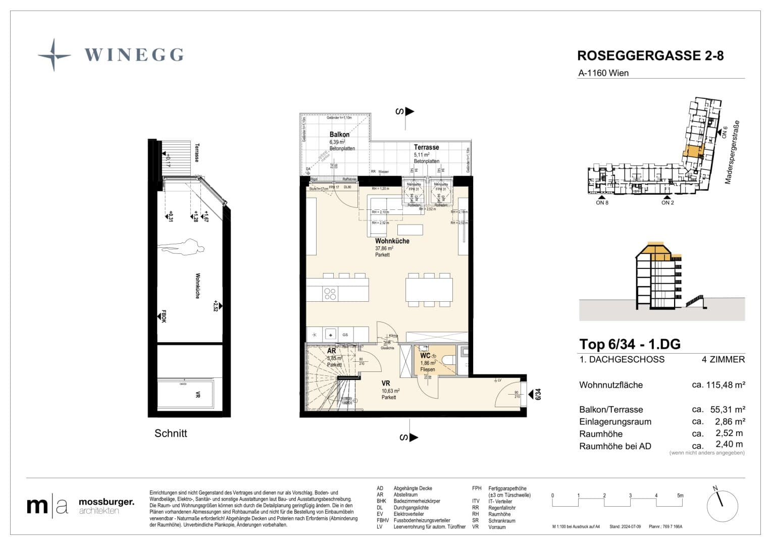 Grundriss Top 6/34 — Grand Garden — 4 Zimmer — 114,1 m² — 1st attic floor — Grundriss 1/4