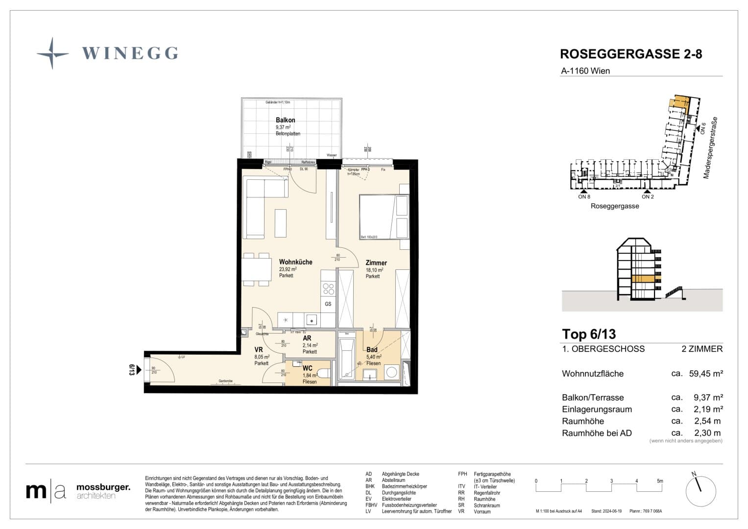 Grundriss Top 6/13 — Grand Garden — 2 Zimmer — 59,5 m² — 1st floor