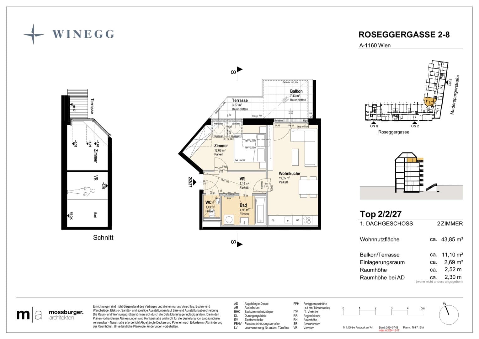 Grundriss Top 2/2/27 — Grand Garden — 2 Zimmer — 43,9 m² — 1st attic floor