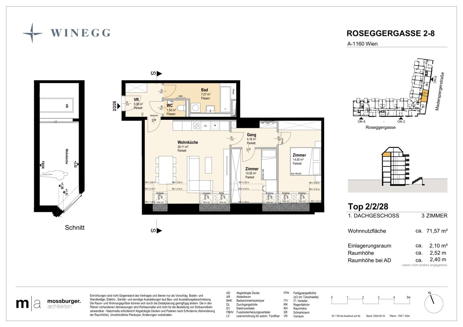 Grundriss Top 2/2/28 — Grand Garden — 3 Zimmer — 71,6 m² — 1st attic floor