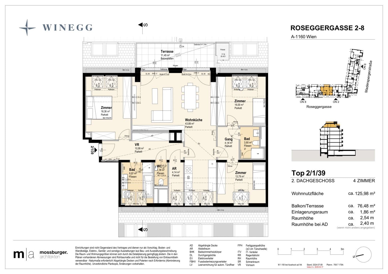 Grundriss Top 2/1/39 — Grand Garden — 4 Zimmer — 126 m² — 2nd attic floor — Grundriss 1/2