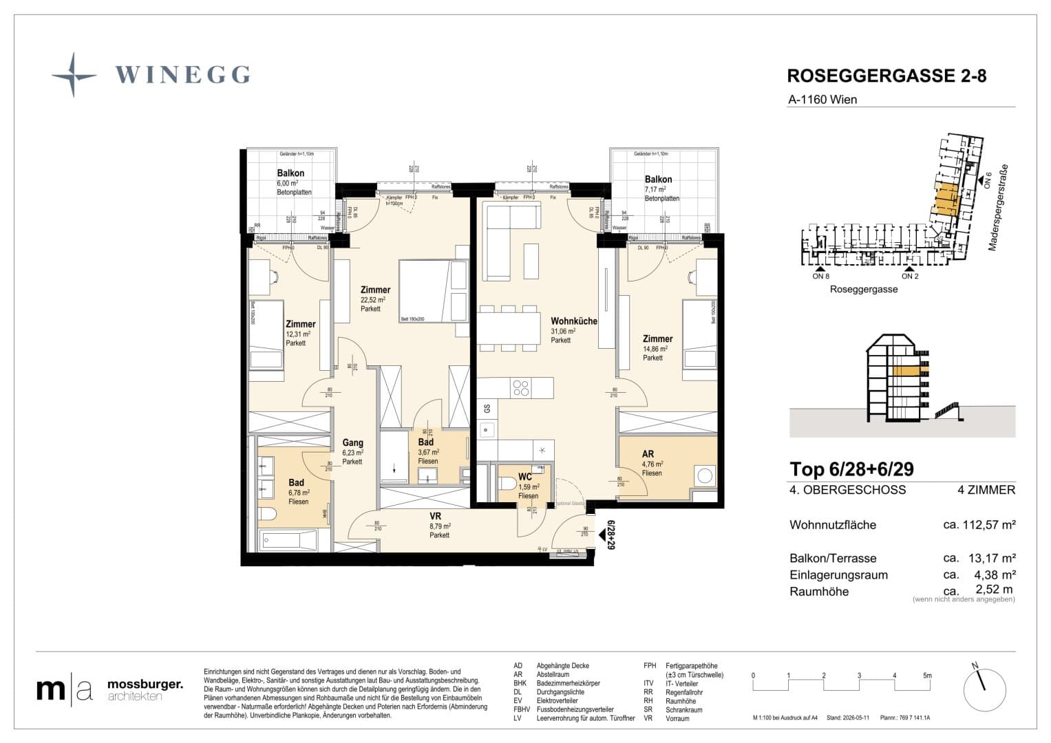 Grundriss Top 6/28+29 — Grand Garden — 4 Zimmer — 112,6 m² — 4th floor