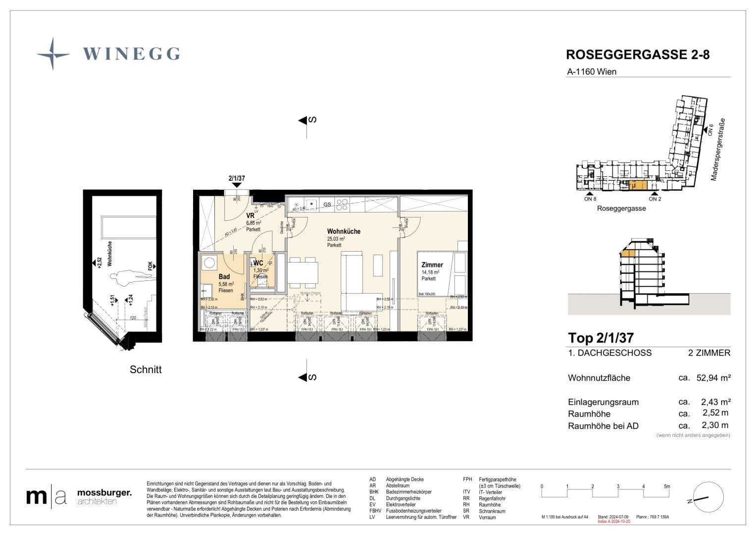 Grundriss Top 2/1/37 — Grand Garden — 2 Zimmer — 52,9 m² — 1st attic floor