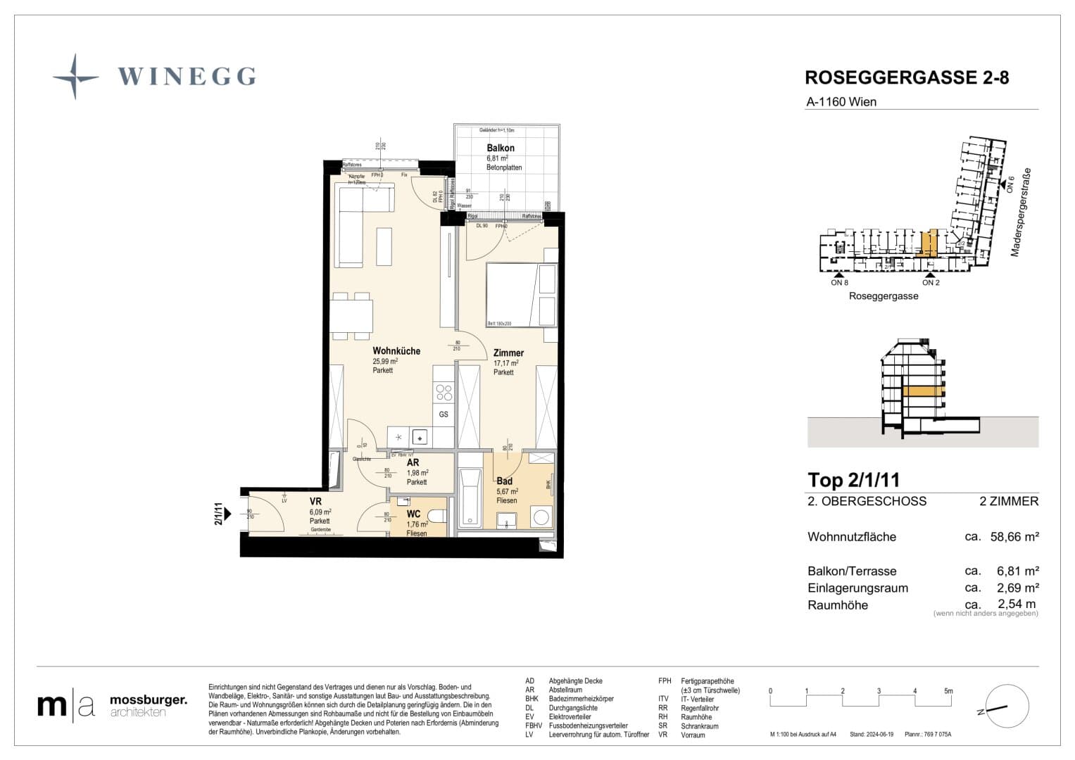 Grundriss Top 2/1/11 — Grand Garden — 2 Zimmer — 58,7 m² — 2nd floor