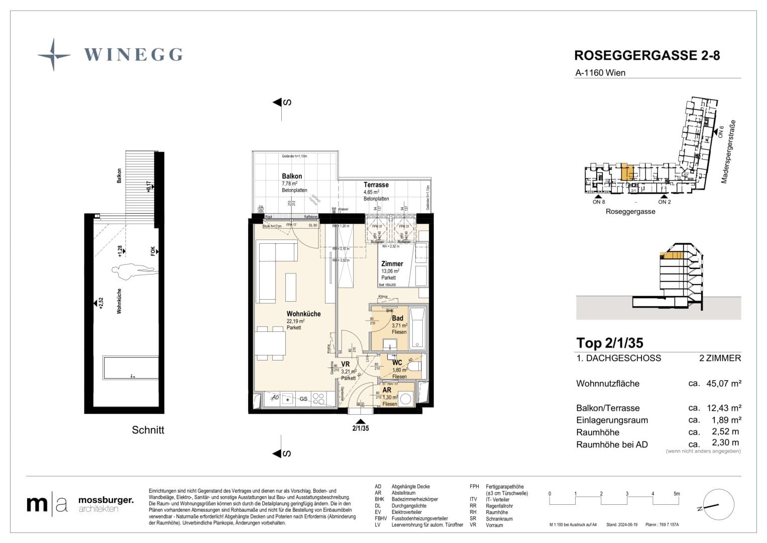Grundriss Top 2/1/35 — Grand Garden — 2 Zimmer — 45,1 m² — 1st attic floor