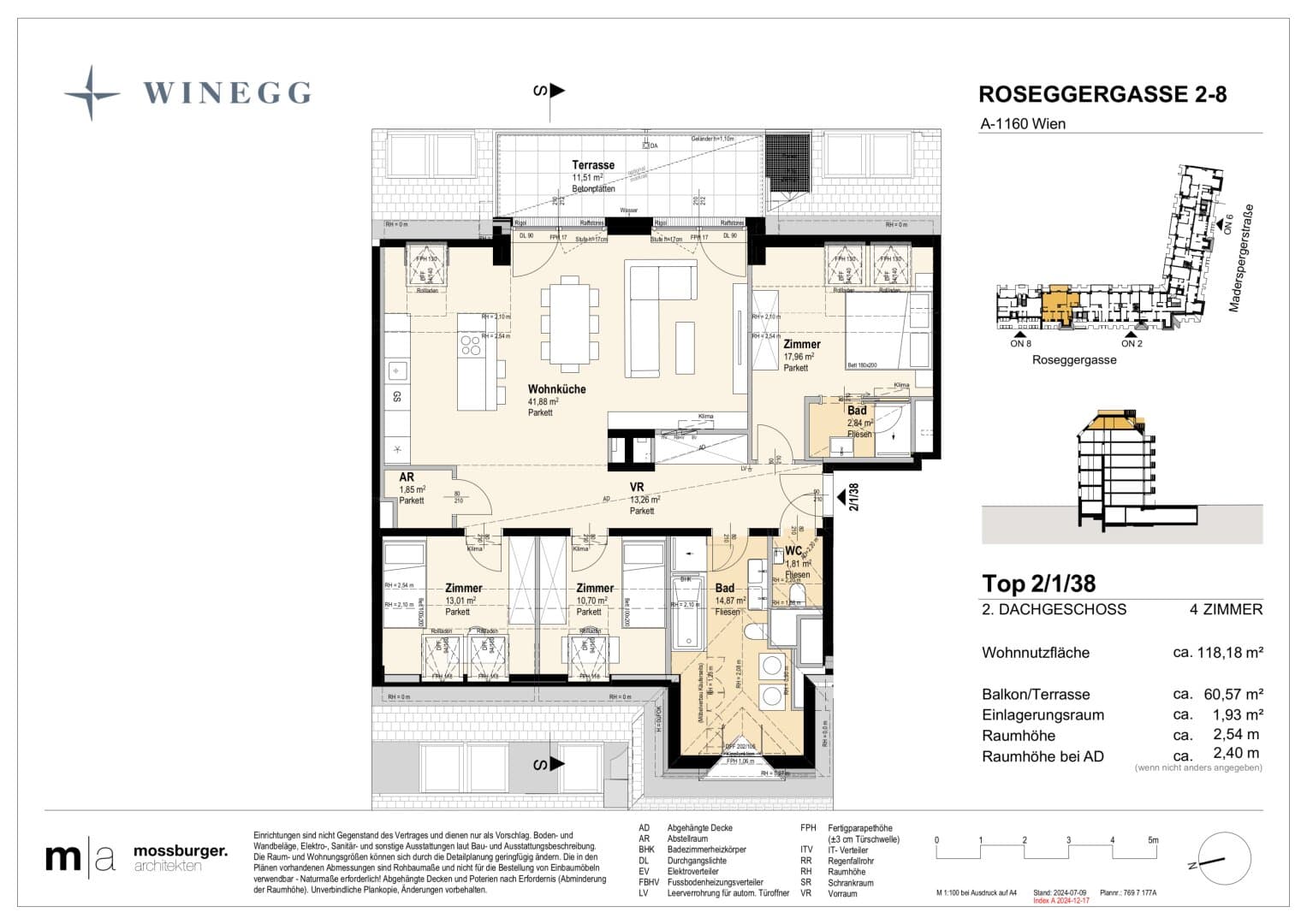 Grundriss Top 2/1/38 — Grand Garden — 4 Zimmer — 118,2 m² — 2nd attic floor — Grundriss 1/2