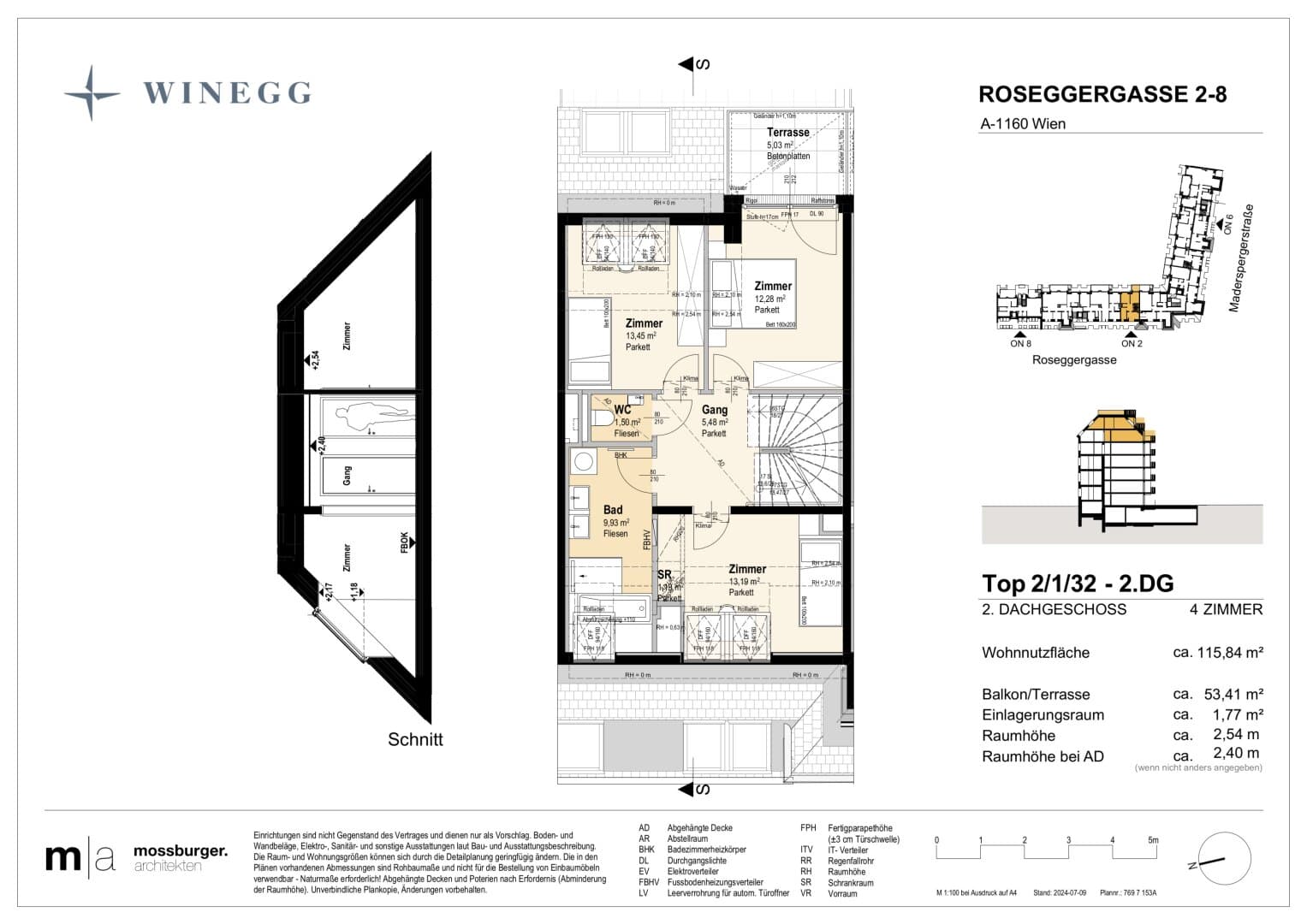 Grundriss Top 2/1/32 — Grand Garden — 4 Zimmer — 116,6 m² — 1st attic floor — Grundriss 2/4