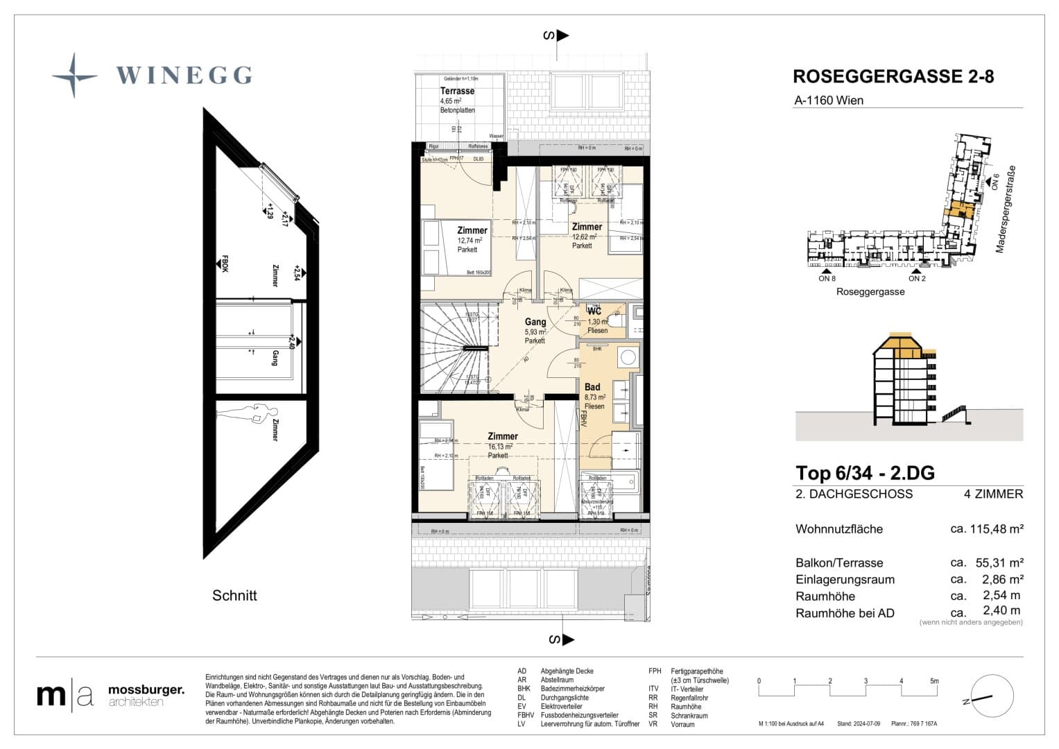Grundriss Top 6/34 — Grand Garden — 4 Zimmer — 114,1 m² — 1st attic floor — Grundriss 2/4