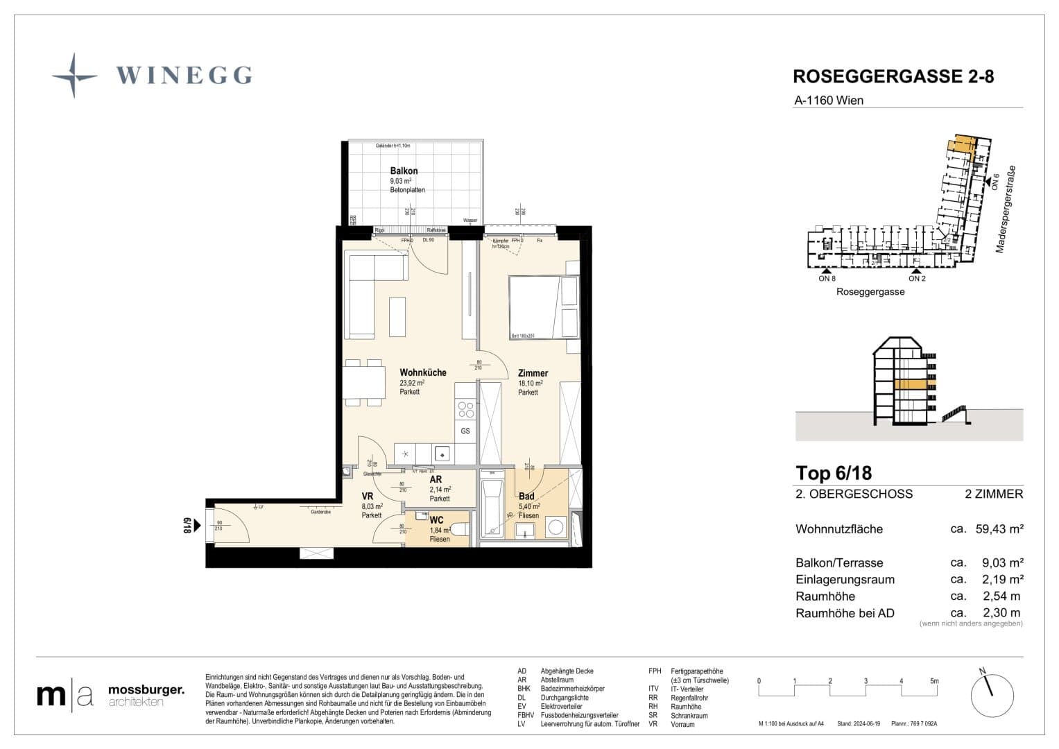 Grundriss Top 6/18 — Grand Garden — 2 Zimmer — 59,4 m² — 2nd floor