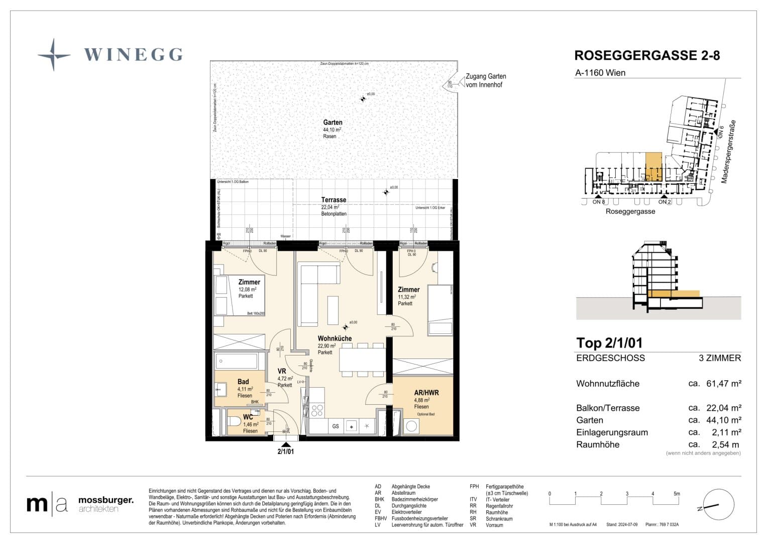Grundriss Top 2/1/01 — Grand Garden — 3 Zimmer — 61,4 m² — Ground floor