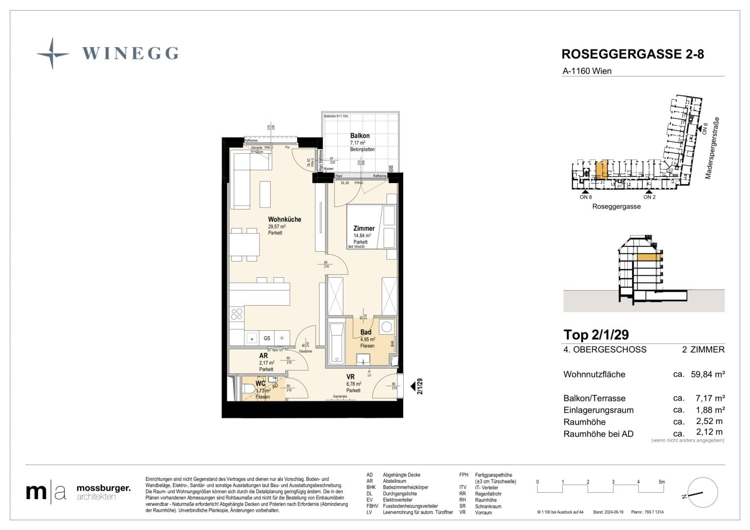 Grundriss Top 2/1/29 — Grand Garden — 2 Zimmer — 59,8 m² — 4th floor