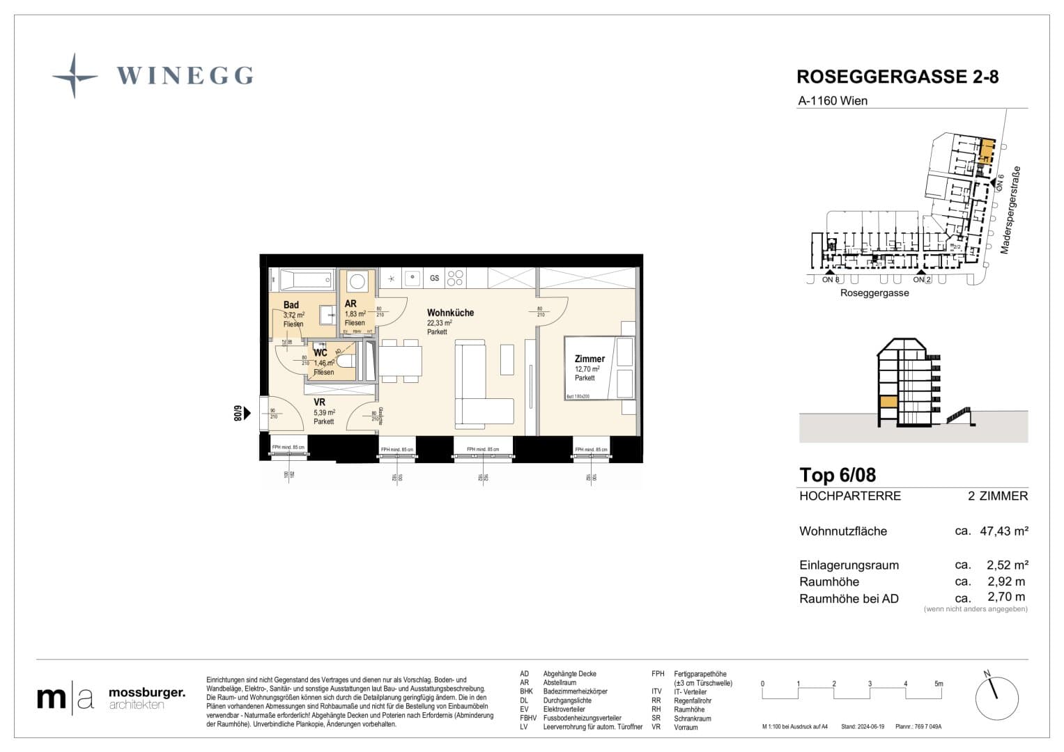 Grundriss Top 6/08 — Grand Garden — 2 Zimmer — 47,4 m² — Ground floor