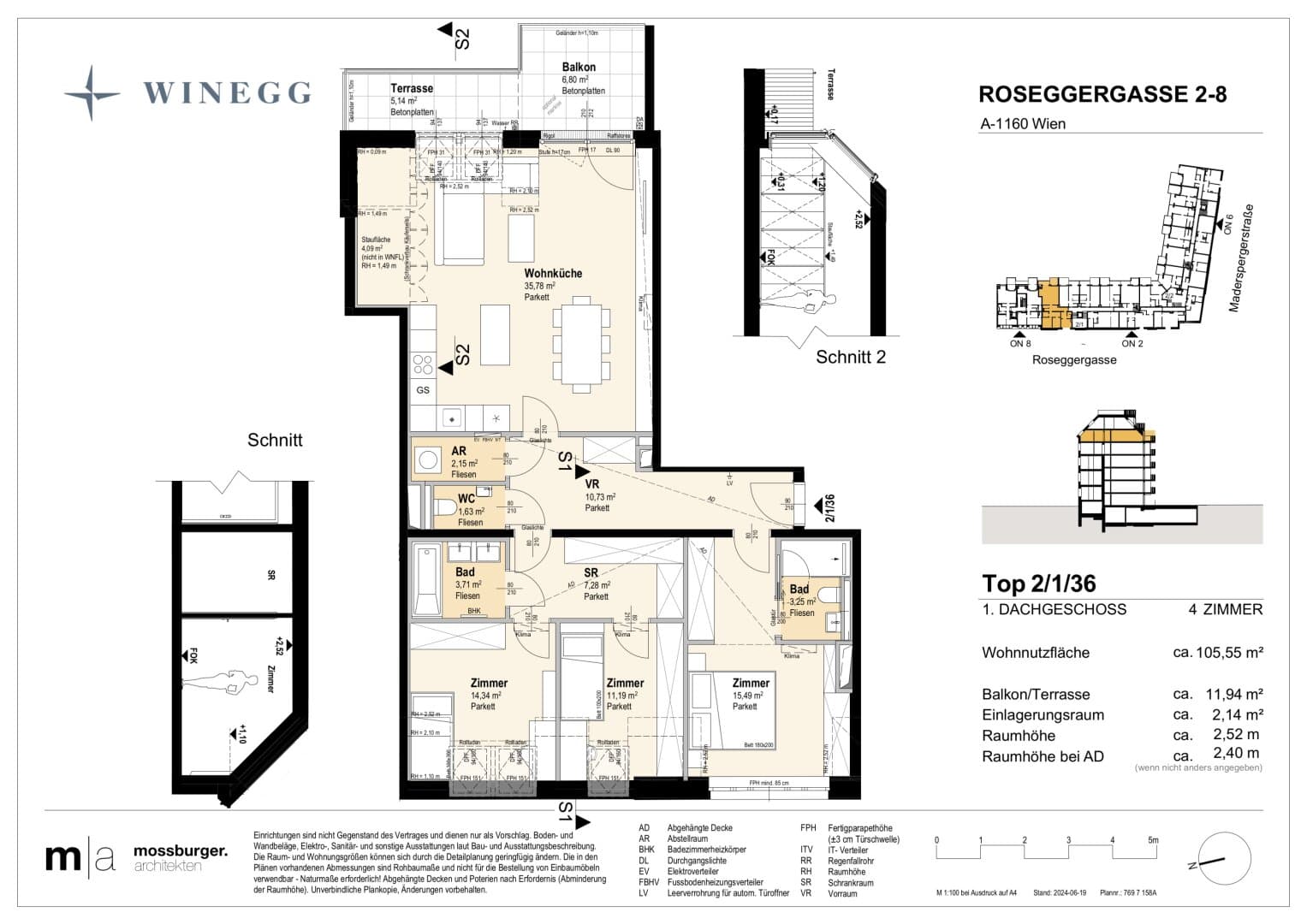 Grundriss Top 2/1/36 — Grand Garden — 4 Zimmer — 105,6 m² — 1st attic floor
