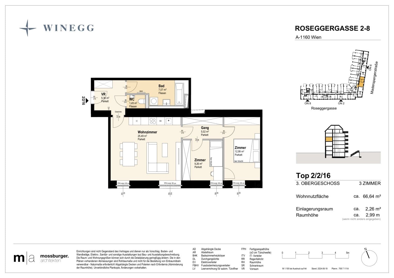 Grundriss Top 2/2/16 — Grand Garden — 3 Zimmer — 66,6 m² — 3rd floor