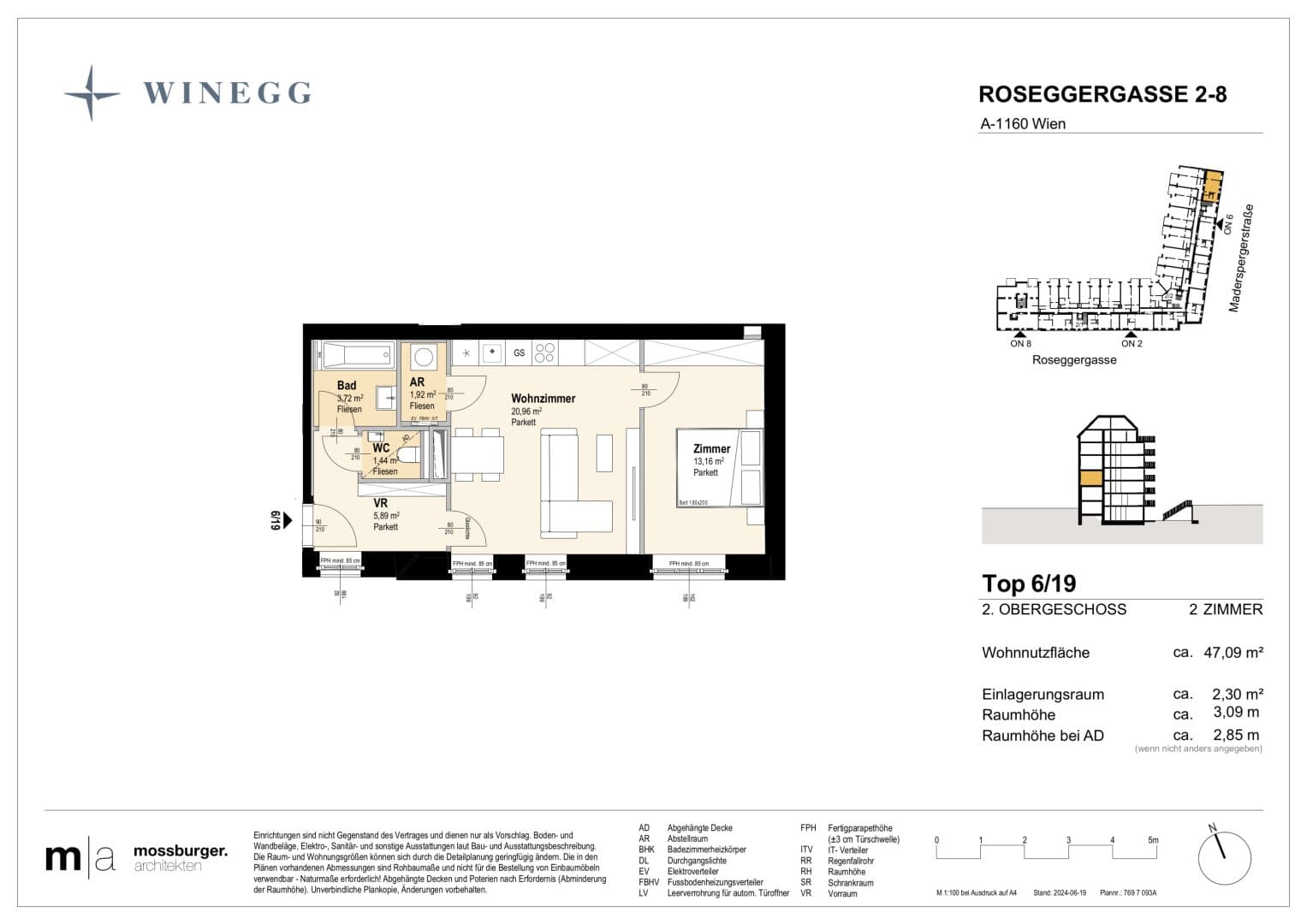 Grundriss Top 6/19 — Grand Garden — 2 Zimmer — 47,1 m² — 2nd floor