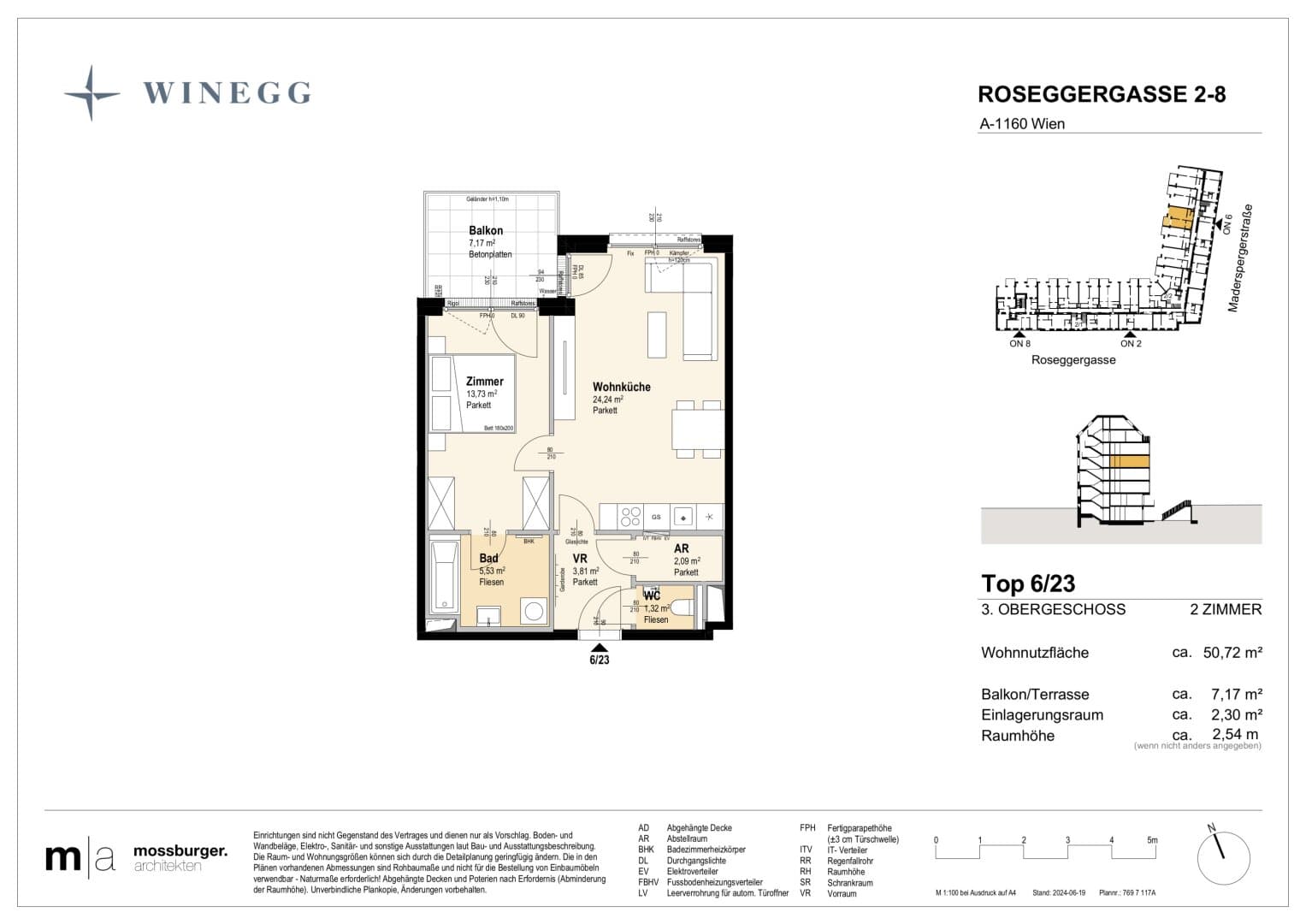 Grundriss Top 6/23 — Grand Garden — 2 Zimmer — 50,7 m² — 3rd floor