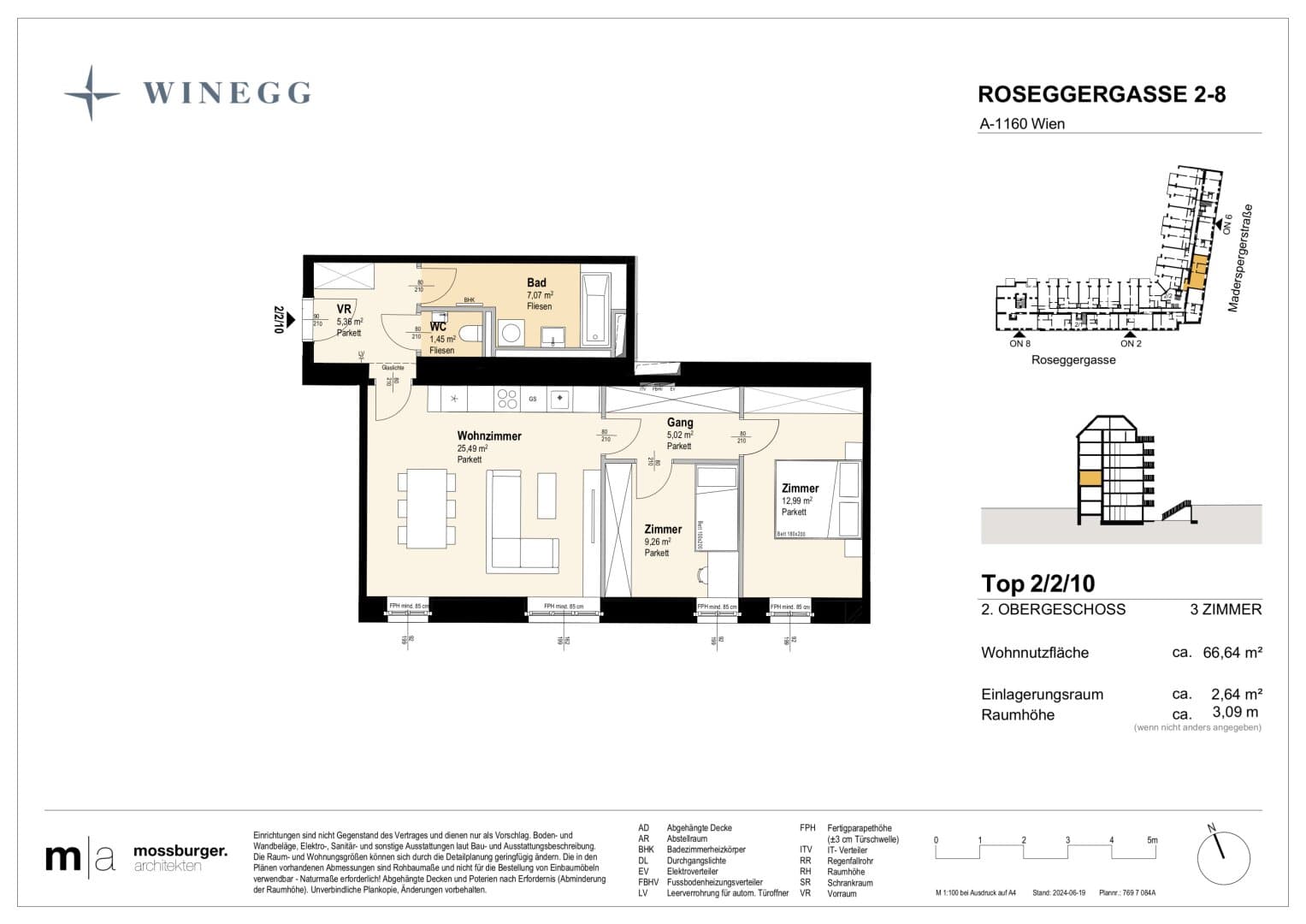 Grundriss Top 2/2/10 — Grand Garden — 3 Zimmer — 66,6 m² — 2nd floor
