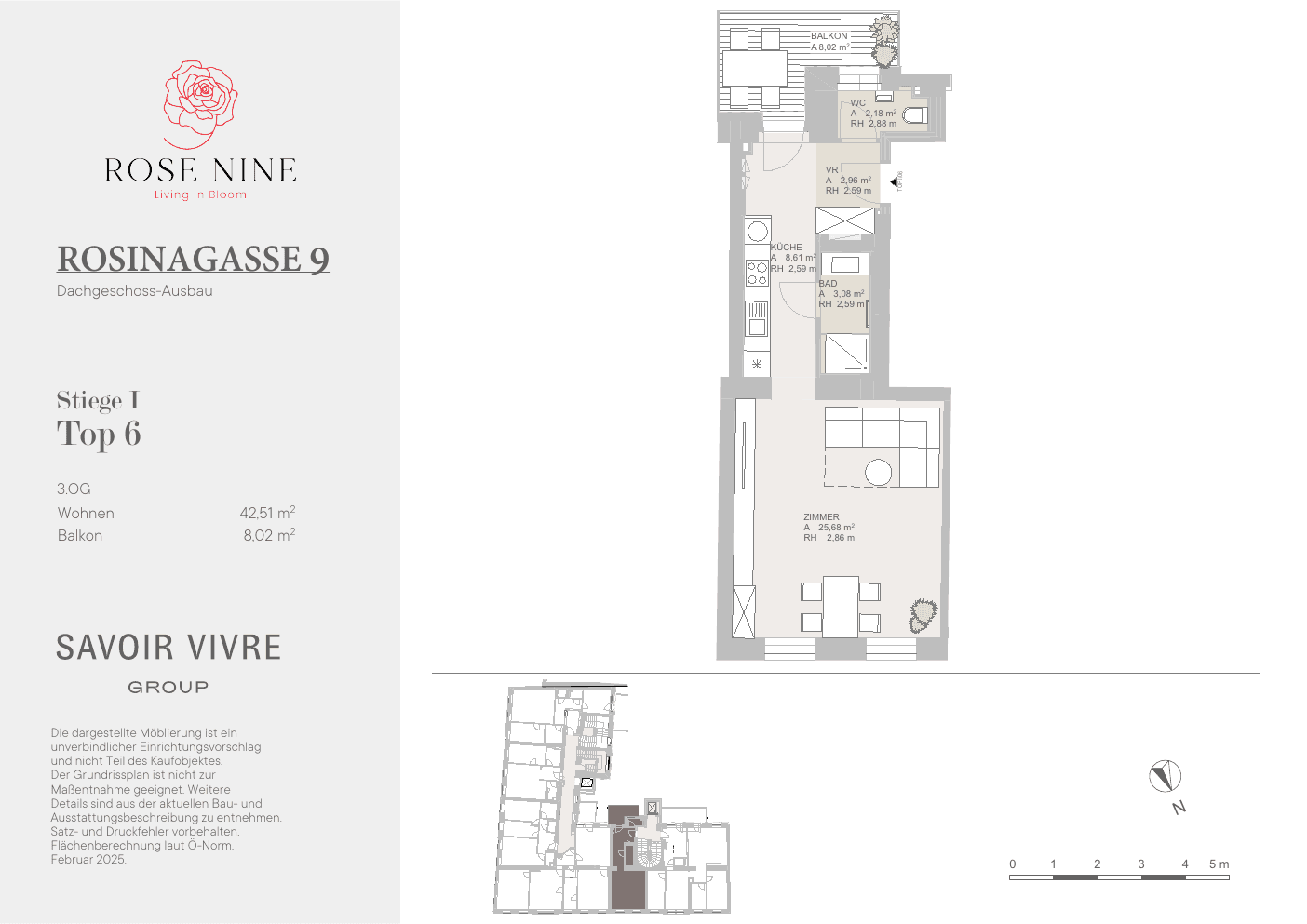 Grundriss Top I-06 — Rose Nine — 1 Zimmer — 45,5 m² — 3rd floor