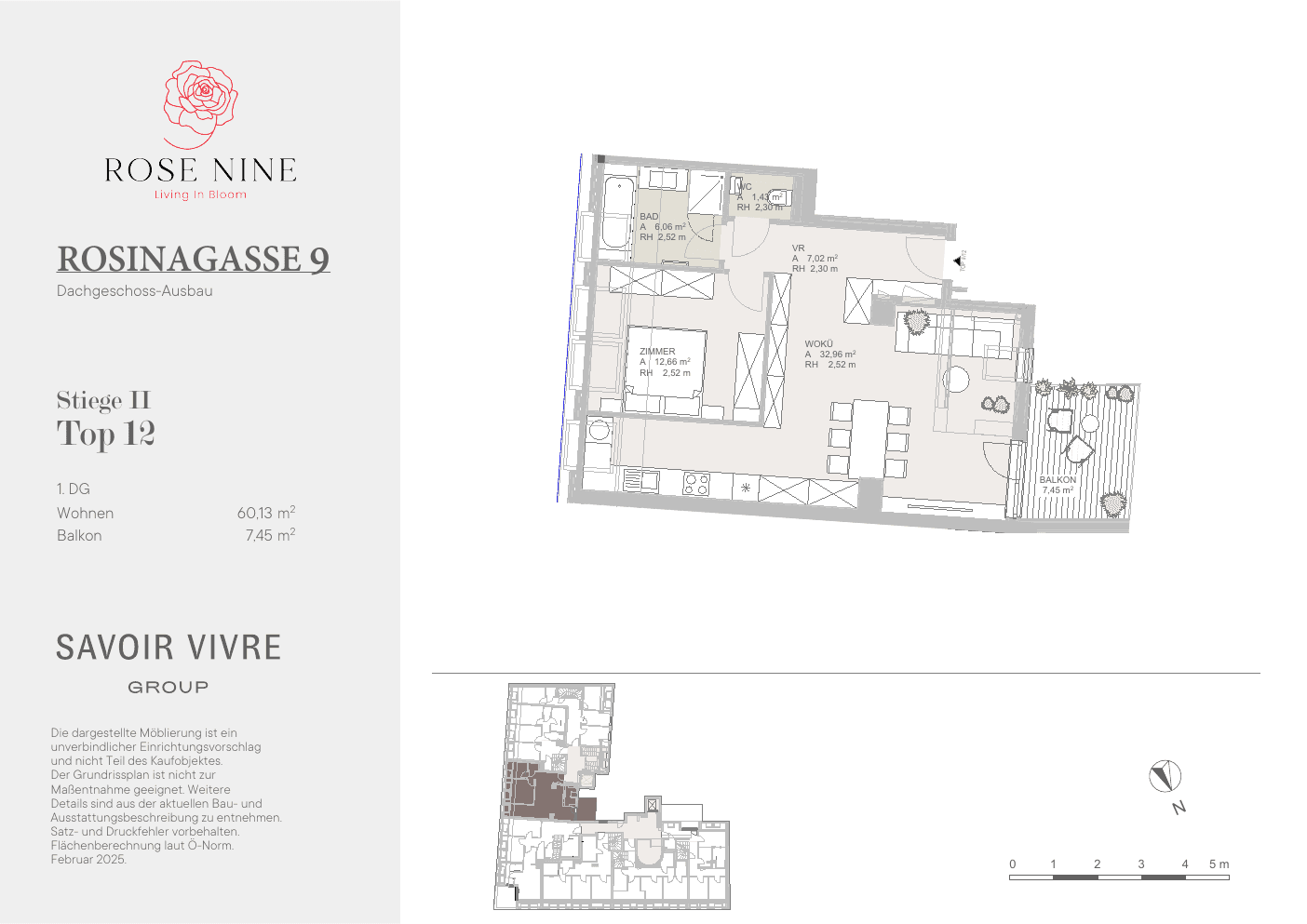 Grundriss Top II-12 — Rose Nine — 3 Zimmer — 60 m² — Attic floor