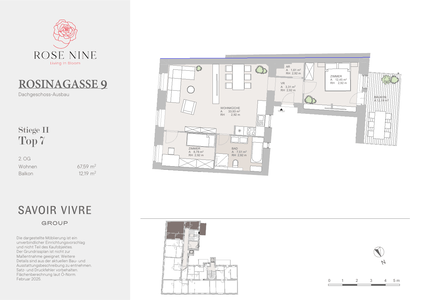 Grundriss Top II-07 — Rose Nine — 3 Zimmer — 68 m² — 2nd floor