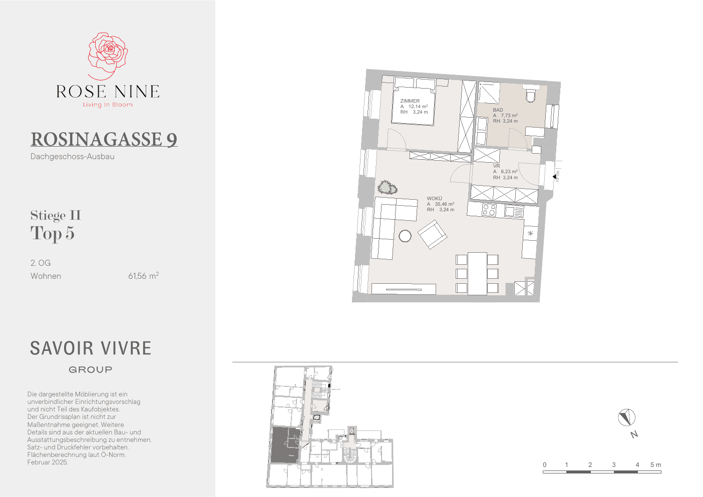 Grundriss Top II-05 — Rose Nine — 2 Zimmer — 62 m² — 2nd floor