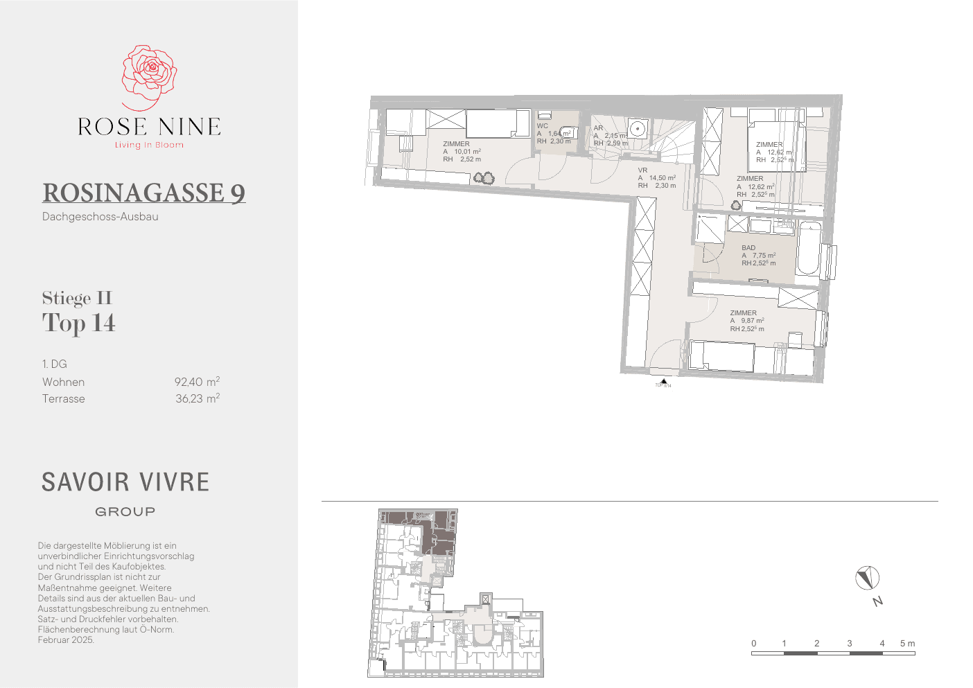 Grundriss Top II-14 — Rose Nine — 4 Zimmer — 92 m² — Attic floor
