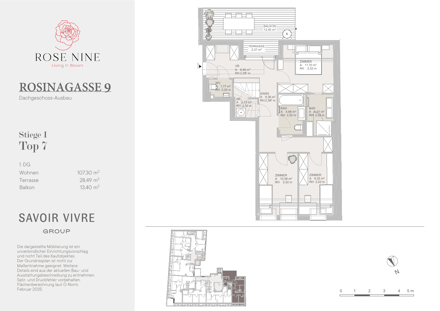 Grundriss Top I-07 — Rose Nine — 4 Zimmer — 107 m² — Attic floor