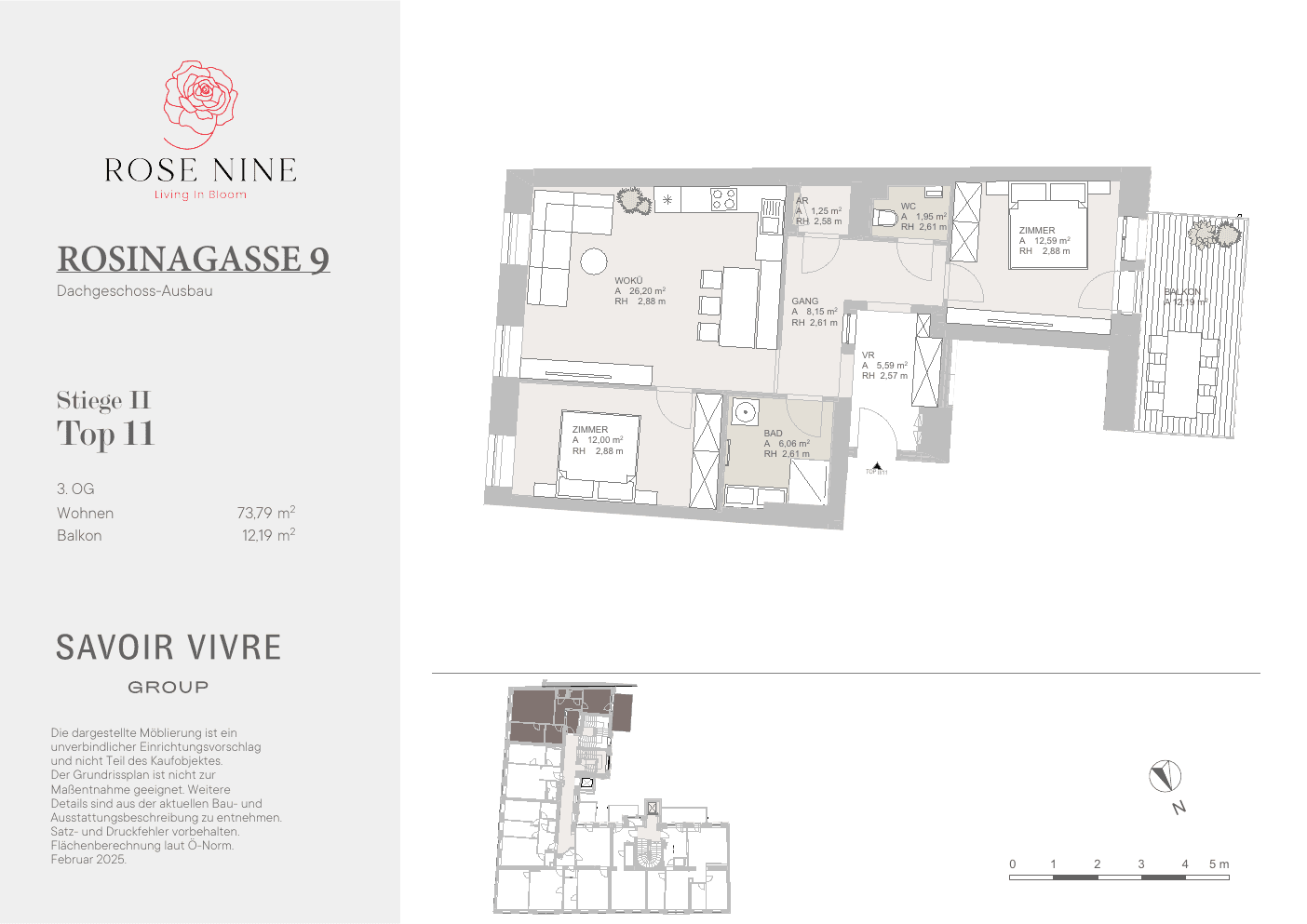 Grundriss Top II-11 — Rose Nine — 3 Zimmer — 74 m² — 3rd floor