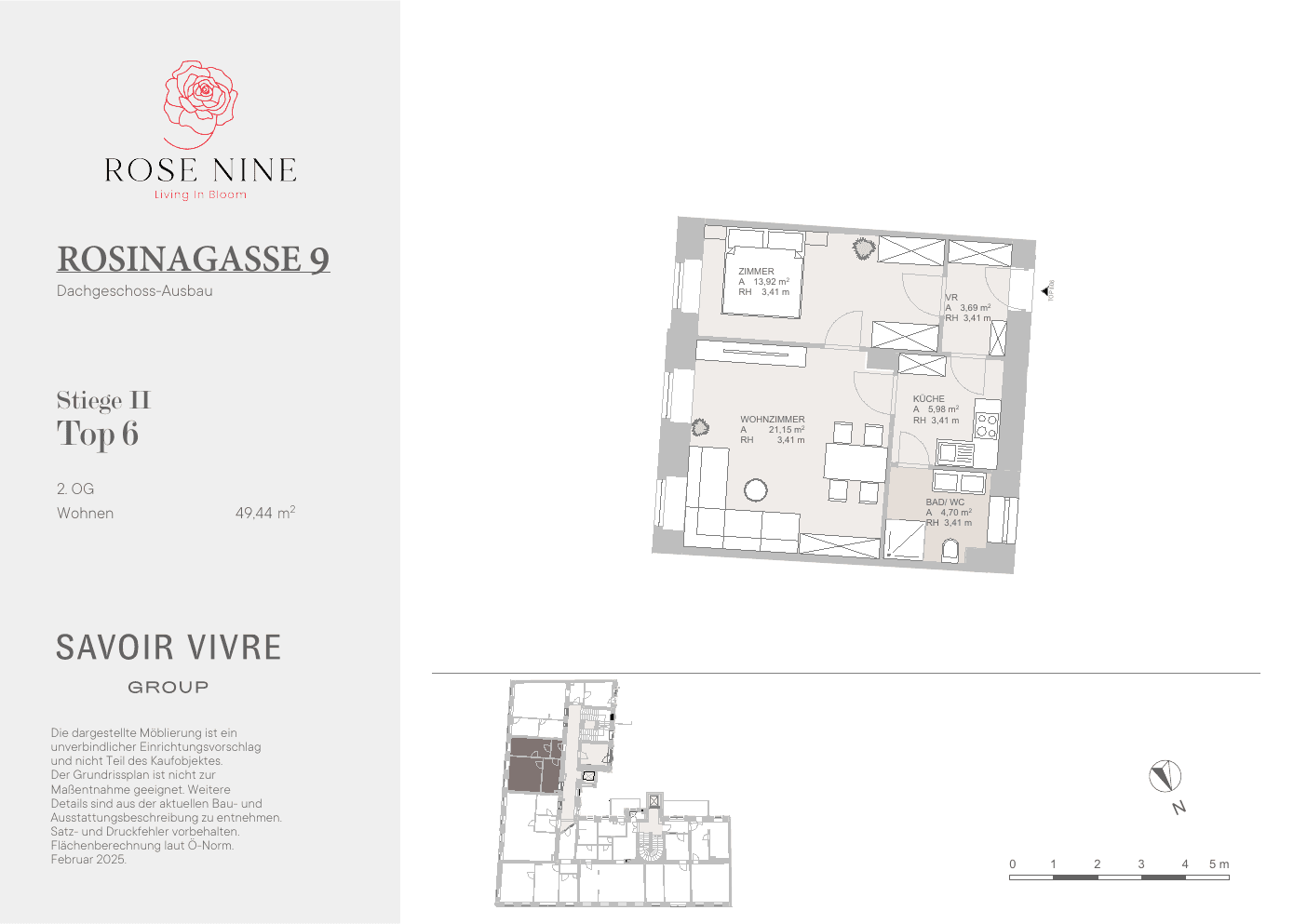 Grundriss Top II-06 — Rose Nine — 2 Zimmer — 50 m² — 2nd floor