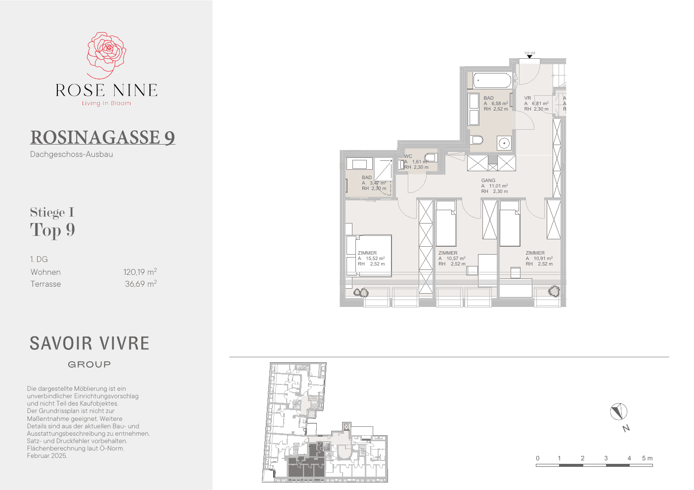 Grundriss Top I-09 — Rose Nine — 4 Zimmer — 120 m² — Attic floor