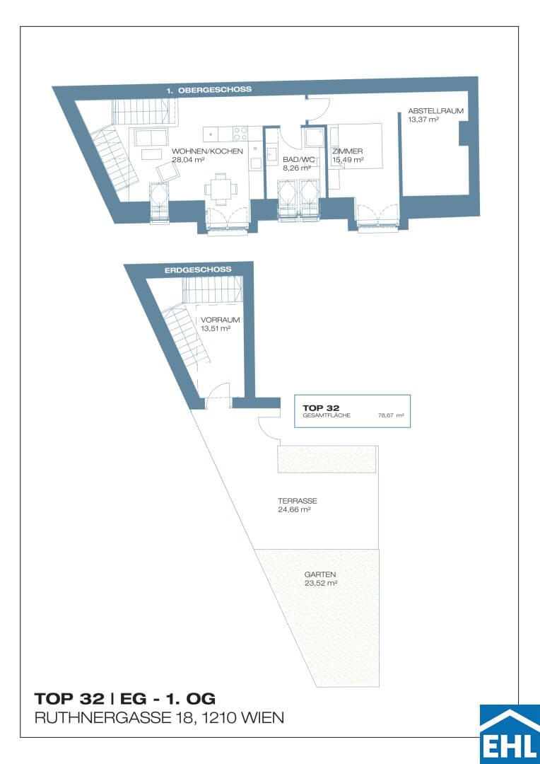 Grundriss Top 32 — Ruthnergasse 18 — 2 Zimmer — 79 m² — Ground floor / 1st floor
