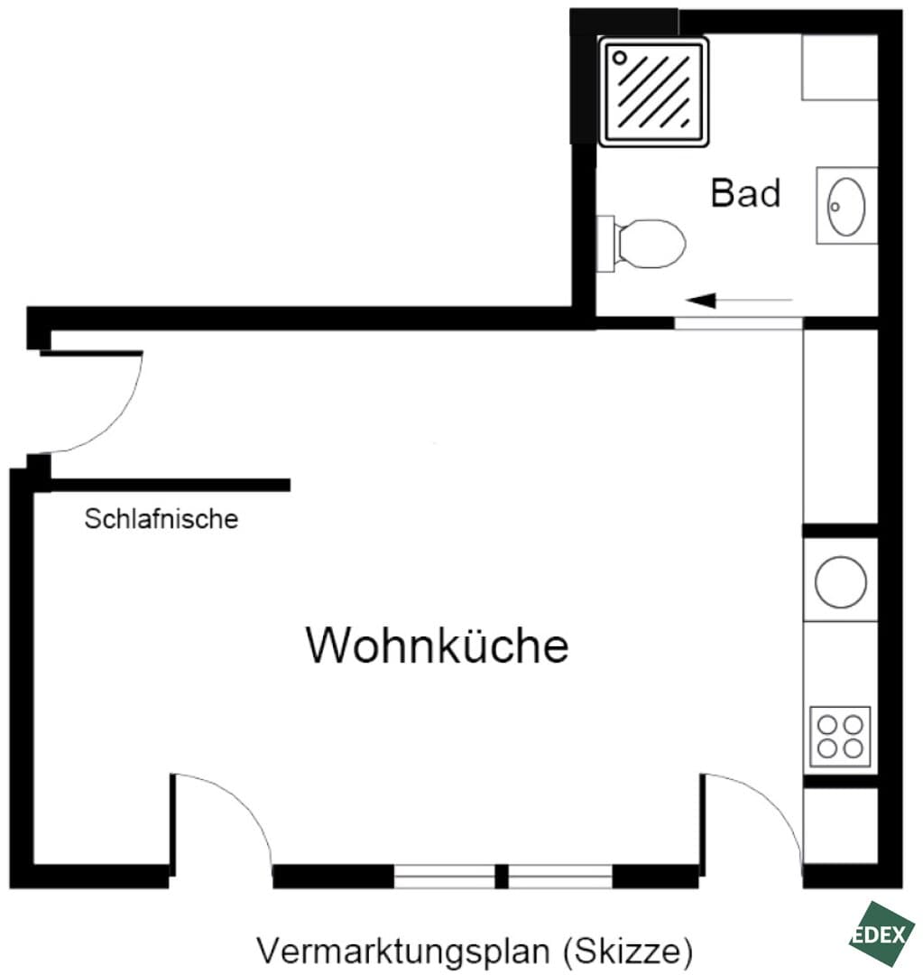 Grundriss Top 14 — Sandleiten 64 — 1 Zimmer — 32,6 m² — 3rd floor